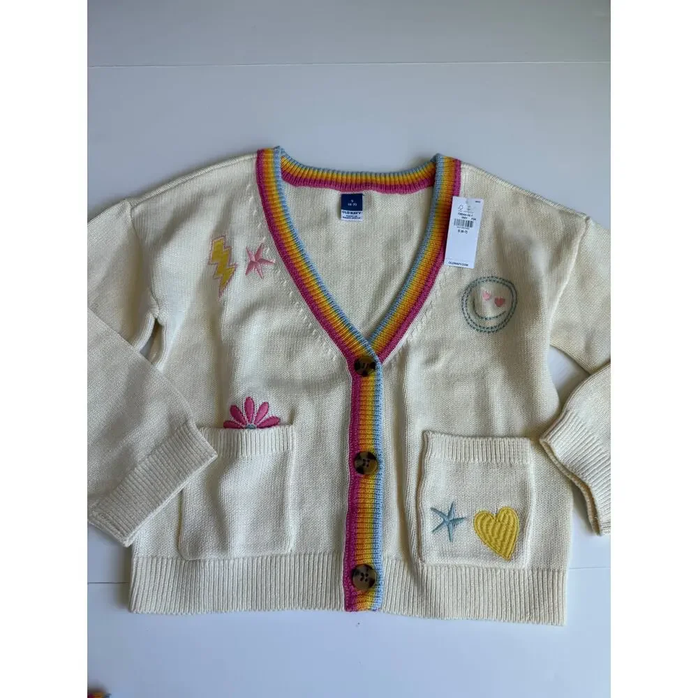 Old Navy Knit Embroidered Cardigan & Tank Top Set 100% Cotton Girls Small 6-7